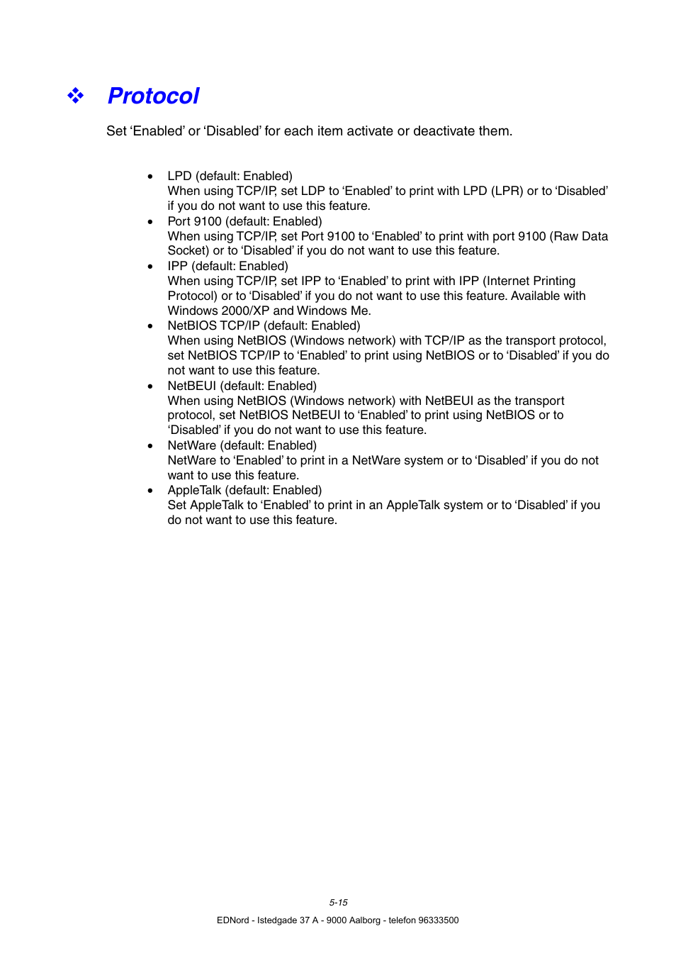 Protocol | Brother HL-4000CN User Manual | Page 106 / 183