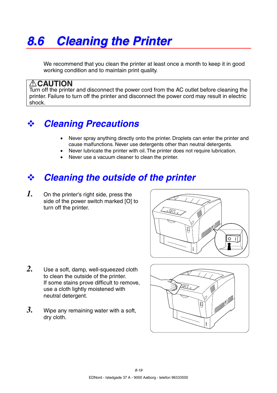 6 cleaning the printer, Cleaning precautions, Cleaning the outside of the printer | Brother HL-4000CN User Manual | Page 165 / 183
