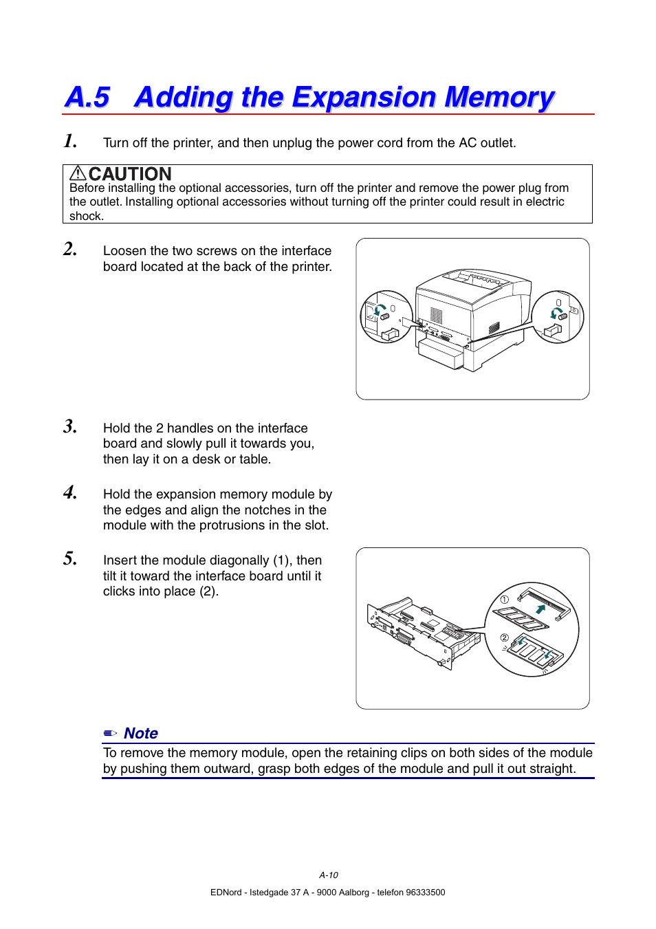 A.5 adding the expansion memory, A-10 | Brother HL-4000CN User Manual | Page 181 / 183