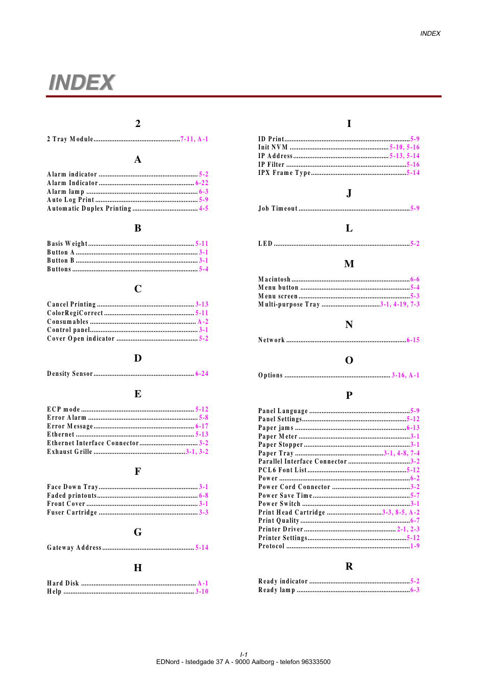 Index | Brother HL-4000CN User Manual | Page 182 / 183