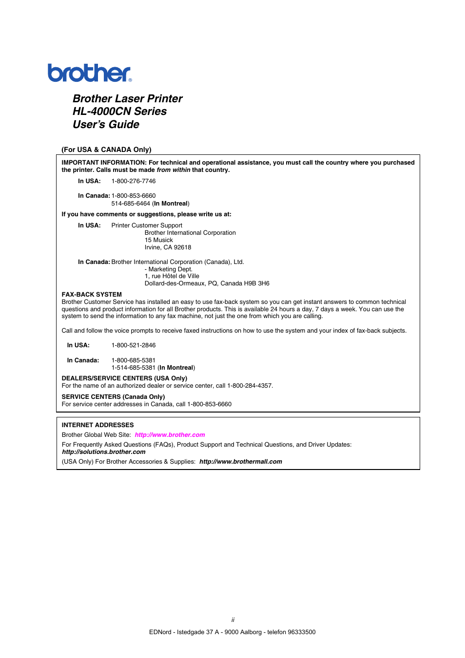 Brother HL-4000CN User Manual | Page 2 / 183