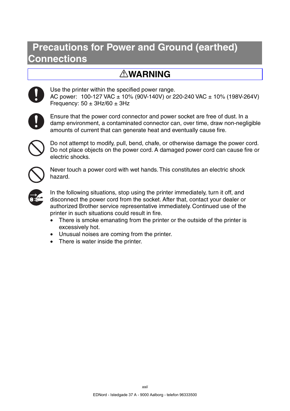 Warning | Brother HL-4000CN User Manual | Page 22 / 183