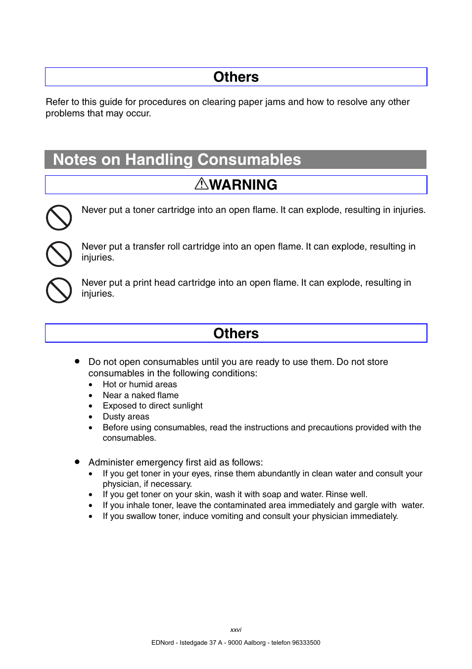 Others, Warning | Brother HL-4000CN User Manual | Page 26 / 183