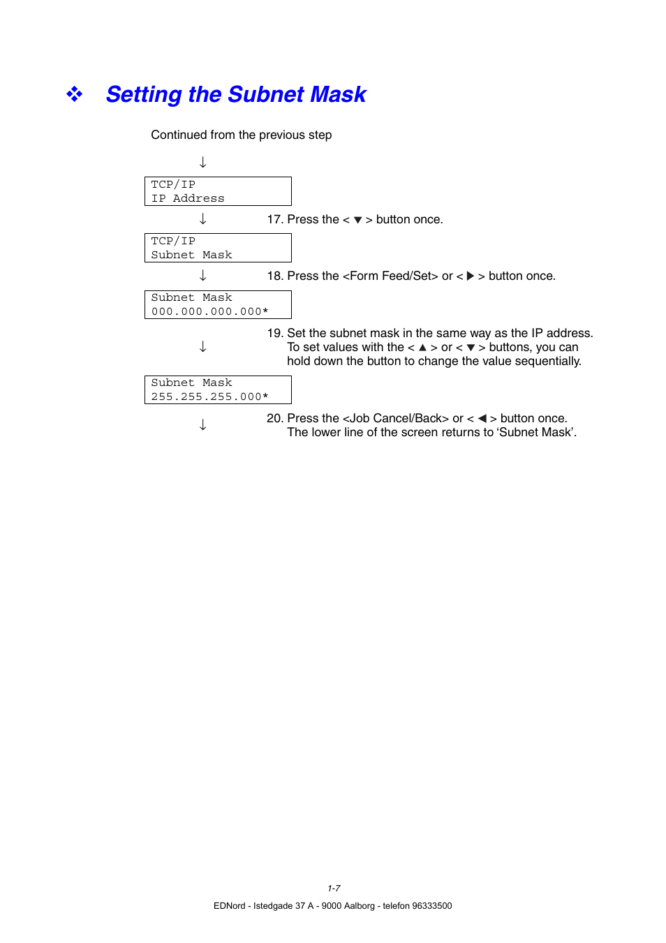 Setting the subnet mask | Brother HL-4000CN User Manual | Page 34 / 183
