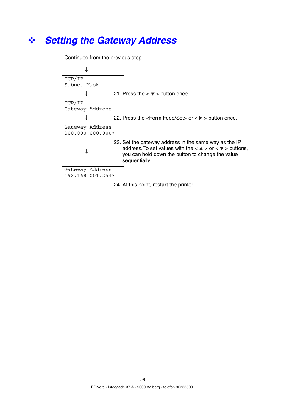 Setting the gateway address | Brother HL-4000CN User Manual | Page 35 / 183