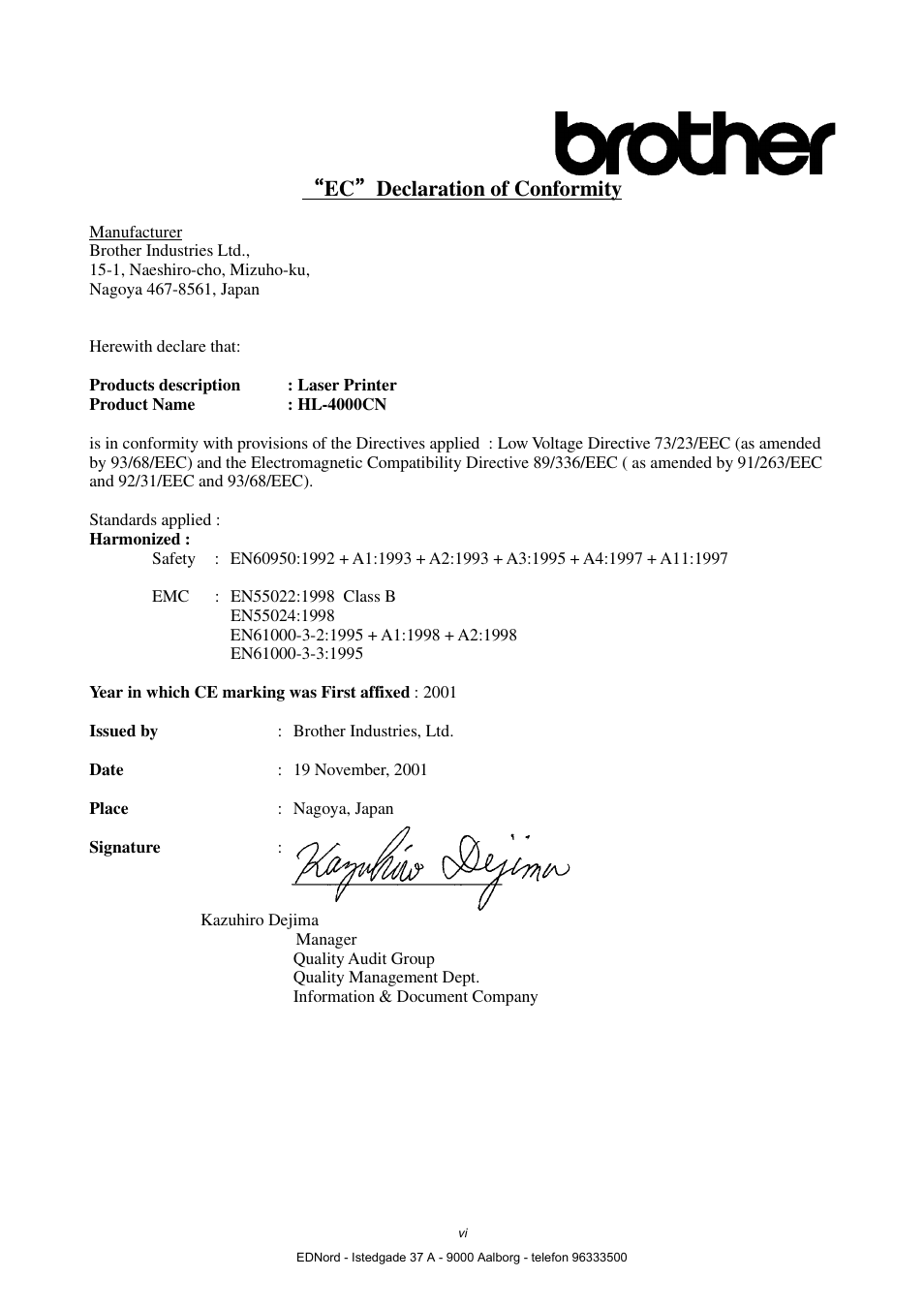 Ec ” ” ” ” declaration of conformity | Brother HL-4000CN User Manual | Page 6 / 183