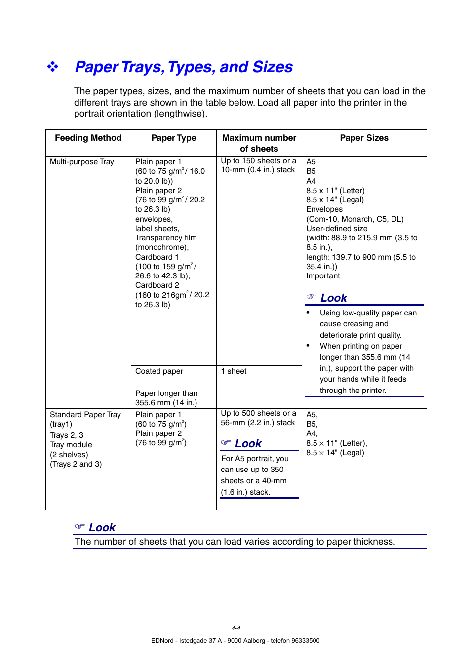Paper trays, types, and sizes, Look | Brother HL-4000CN User Manual | Page 75 / 183