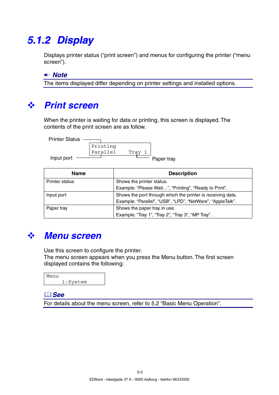 2 display, Print screen, Menu screen | Display | Brother HL-4000CN User Manual | Page 94 / 183