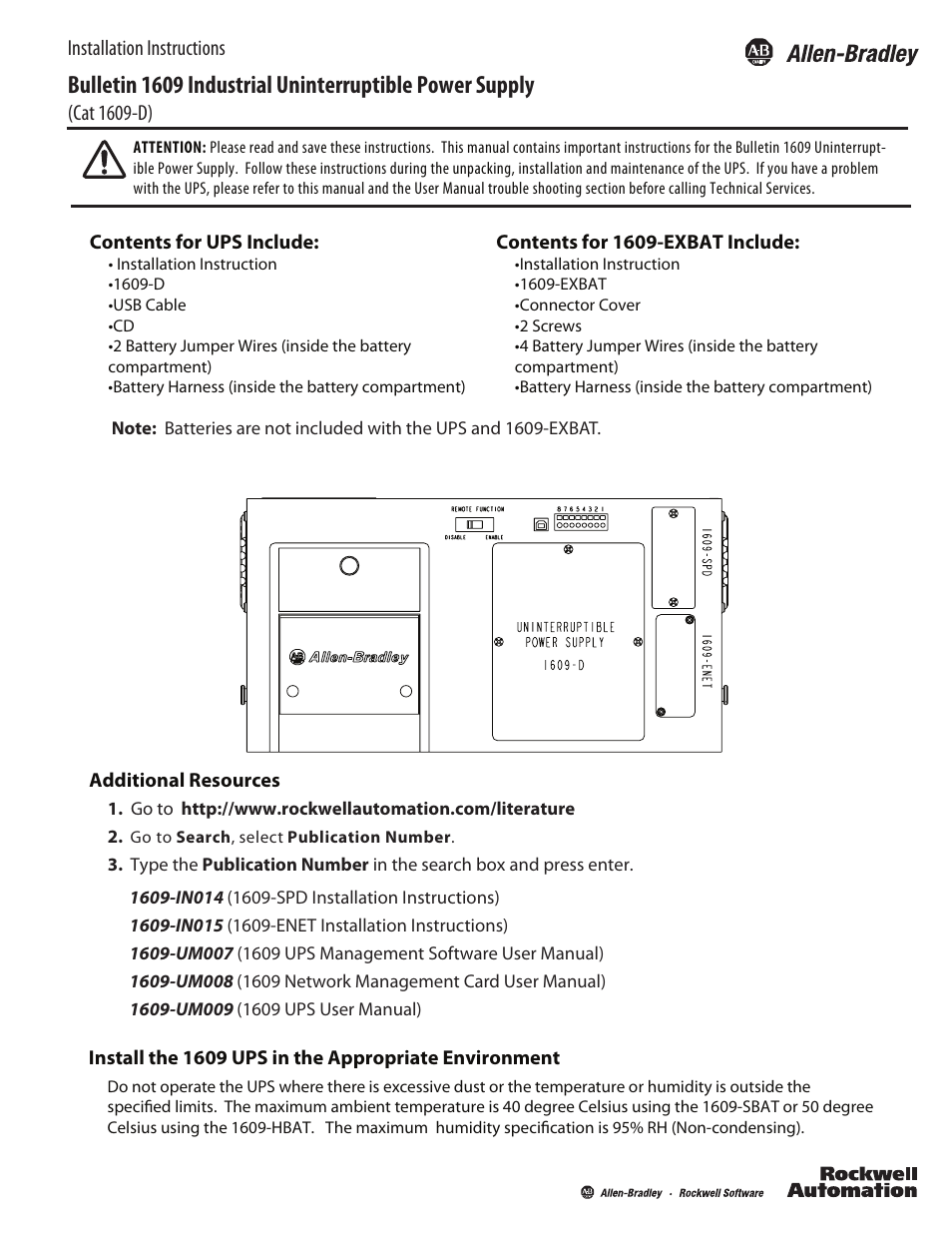 Rockwell Automation 1609 Industrial Uninterruptible Power Supply - Series D User Manual | 8 pages