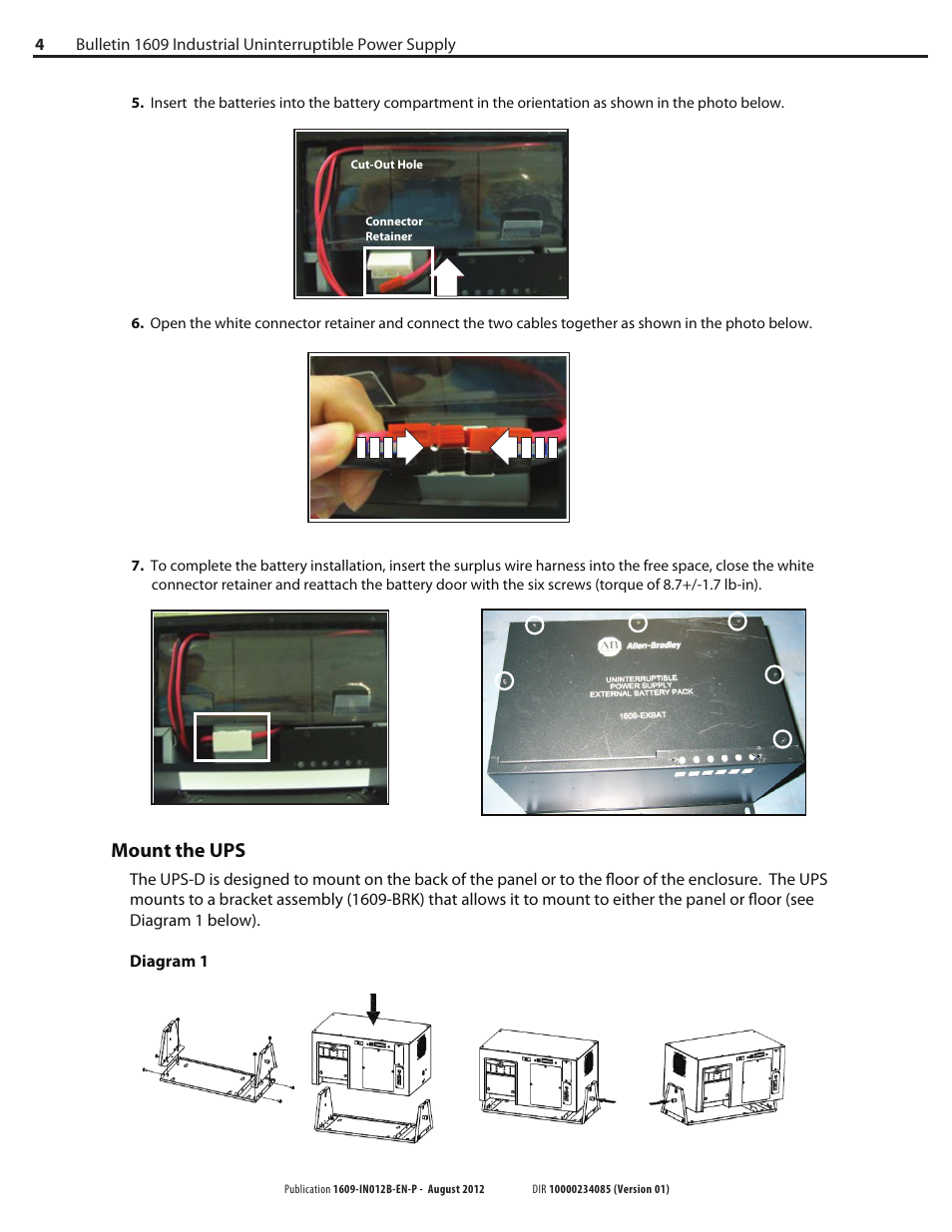 Mount the ups | Rockwell Automation 1609 Industrial Uninterruptible Power Supply - Series D User Manual | Page 4 / 8