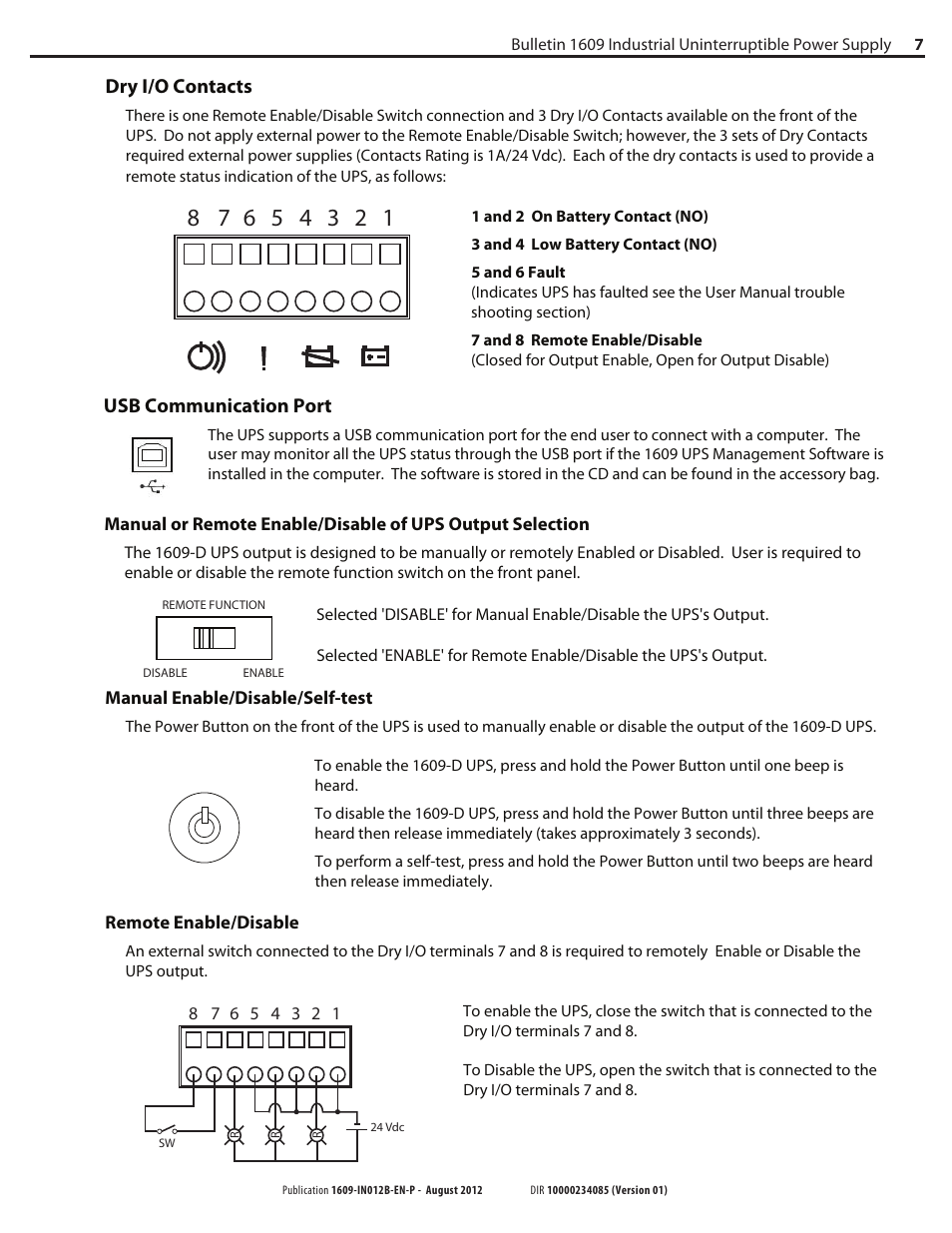 Dry i/o contacts, Usb communication port | Rockwell Automation 1609 Industrial Uninterruptible Power Supply - Series D User Manual | Page 7 / 8