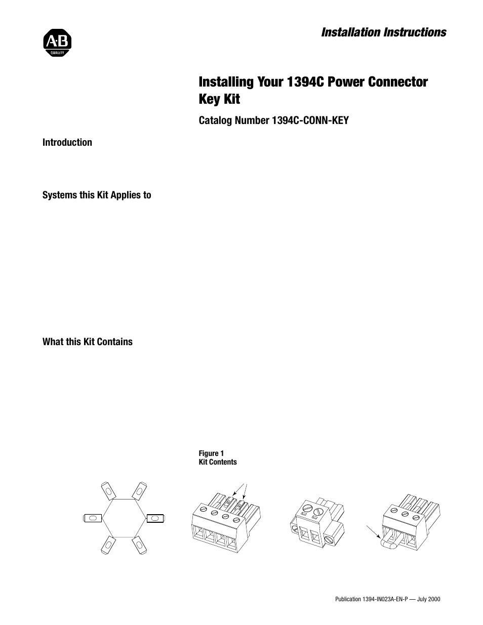 Rockwell Automation 1394C-SJT_CONN-KEY Installing Your Power Connector Key Kit User Manual | 8 pages