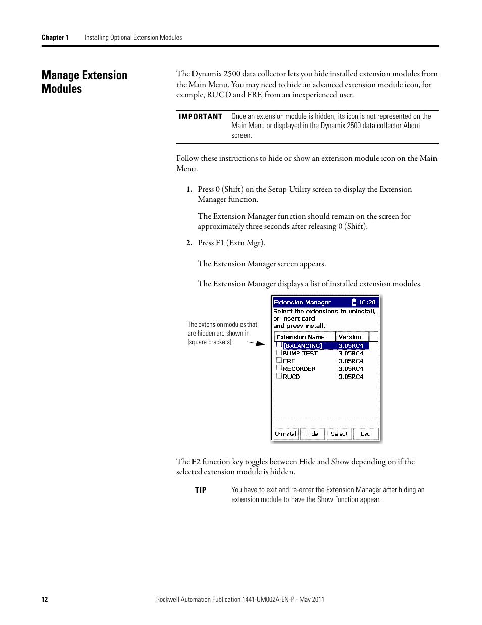 Manage extension modules | Rockwell Automation 1441-DYN25-MBMP Bump Test Extension Module for the Dynamix 2500 User Manual | Page 12 / 34