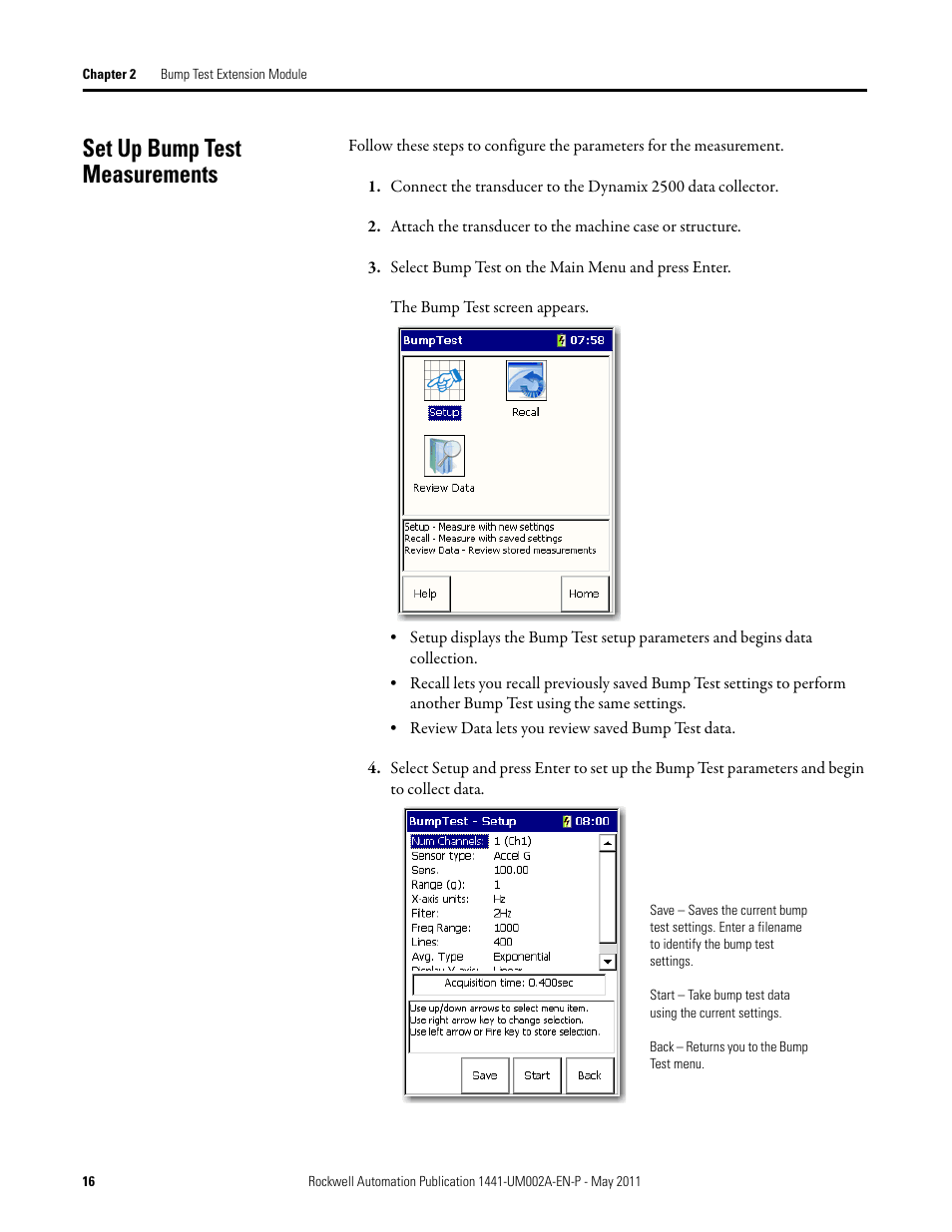 Set up bump test measurements | Rockwell Automation 1441-DYN25-MBMP Bump Test Extension Module for the Dynamix 2500 User Manual | Page 16 / 34