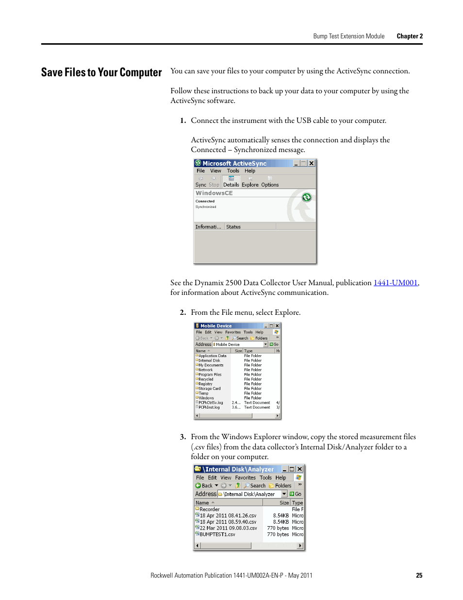 Save files to your computer | Rockwell Automation 1441-DYN25-MBMP Bump Test Extension Module for the Dynamix 2500 User Manual | Page 25 / 34