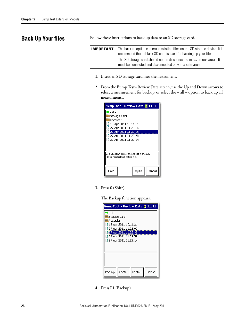 Back up your files | Rockwell Automation 1441-DYN25-MBMP Bump Test Extension Module for the Dynamix 2500 User Manual | Page 26 / 34