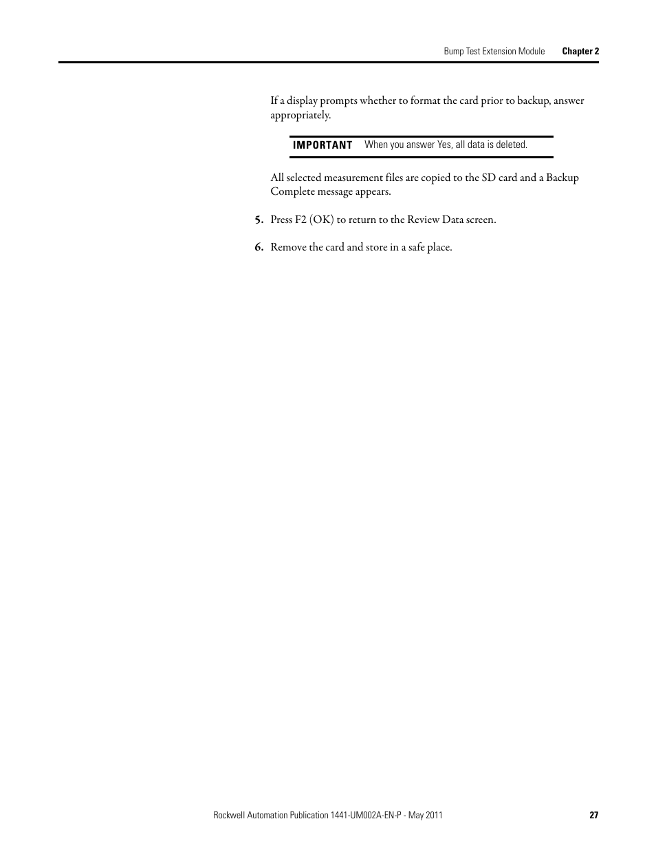 Rockwell Automation 1441-DYN25-MBMP Bump Test Extension Module for the Dynamix 2500 User Manual | Page 27 / 34