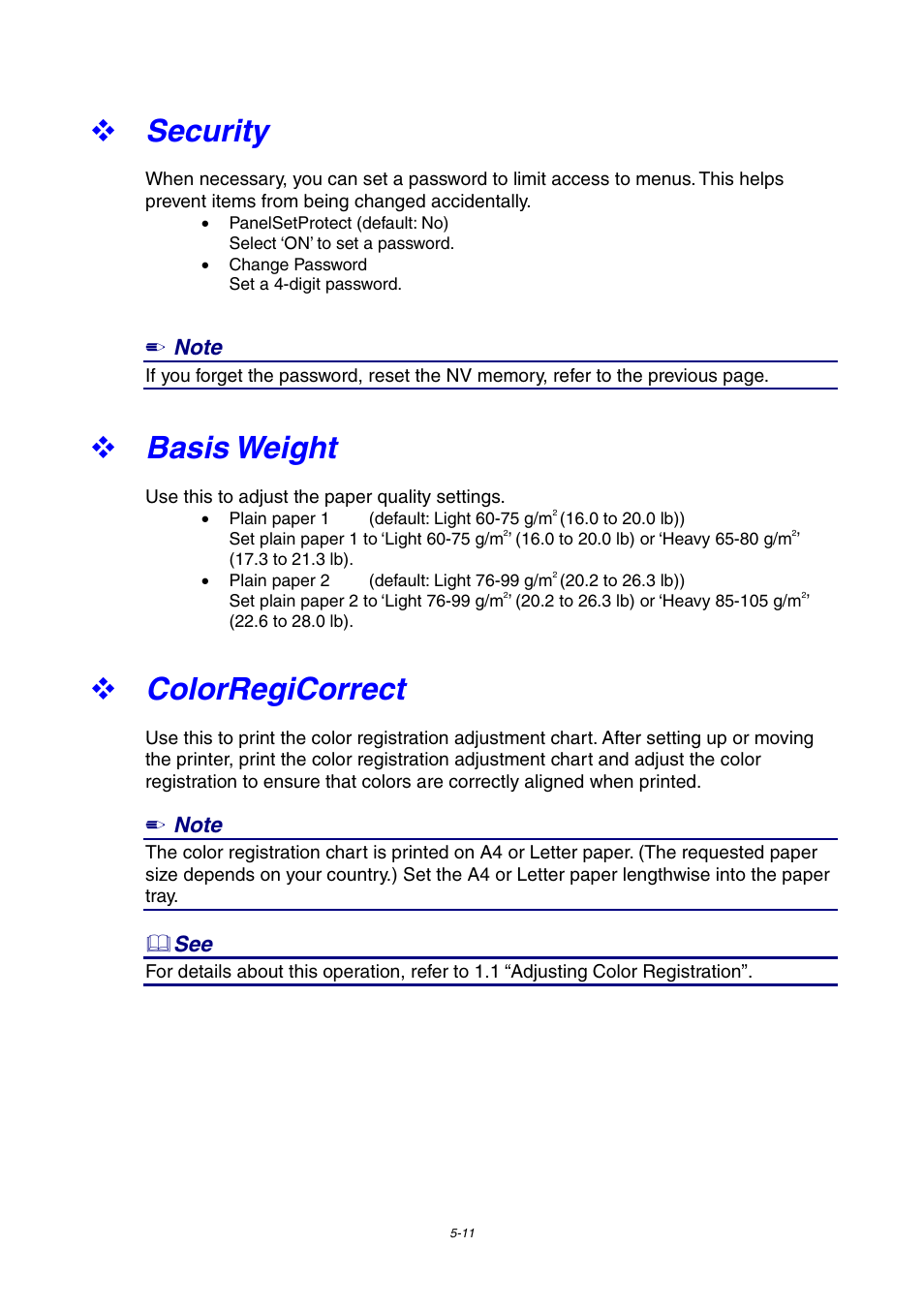 Security, Basis weight, Colorregicorrect | Brother 4000CN User Manual | Page 102 / 183