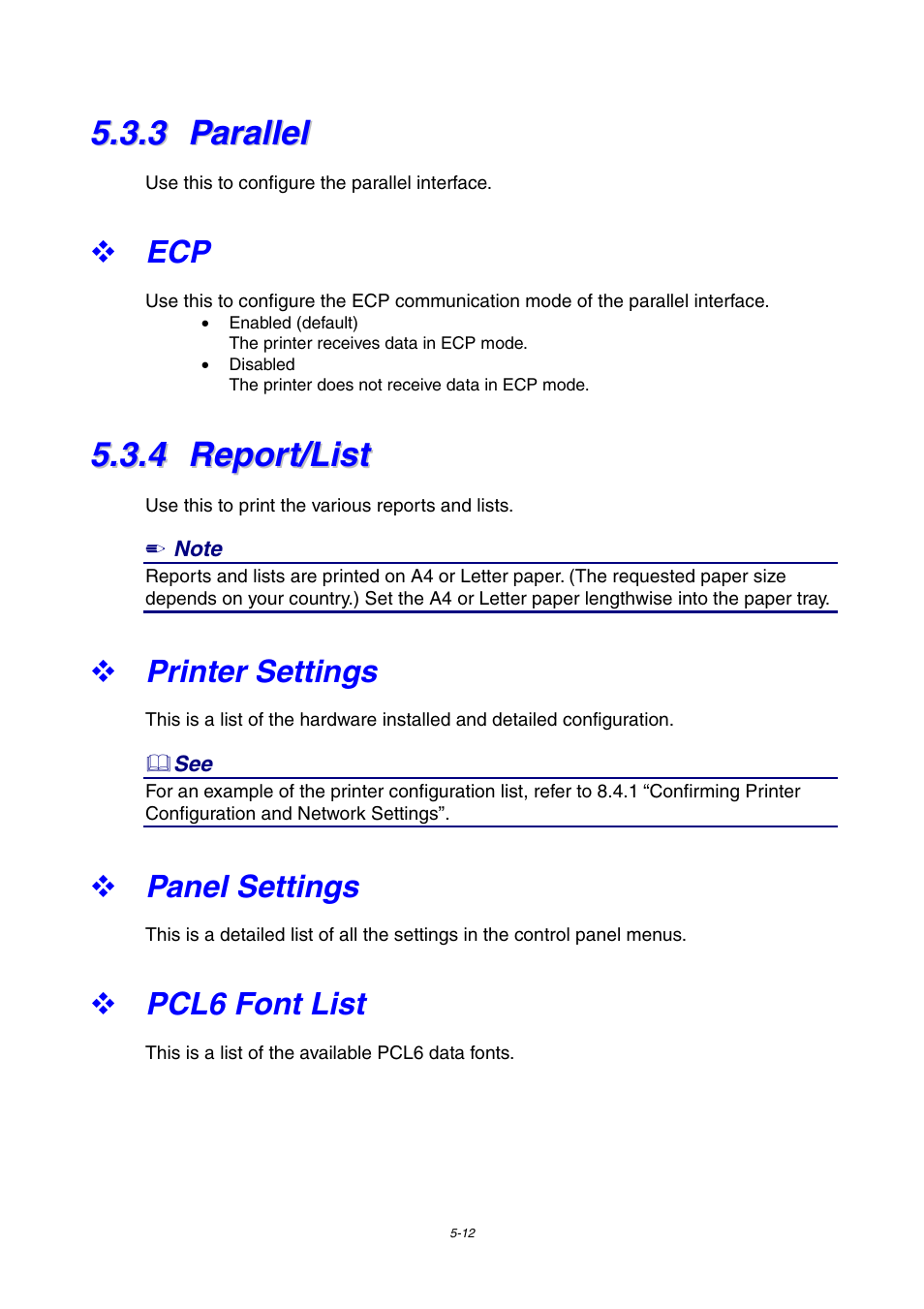 3 parallel, 4 report/list, Printer settings | Panel settings, Pcl6 font list, Parallel, Report/list | Brother 4000CN User Manual | Page 103 / 183