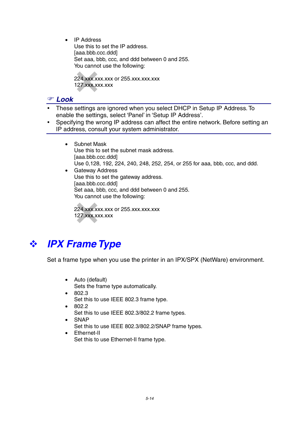 Ipx frame type, Look | Brother 4000CN User Manual | Page 105 / 183