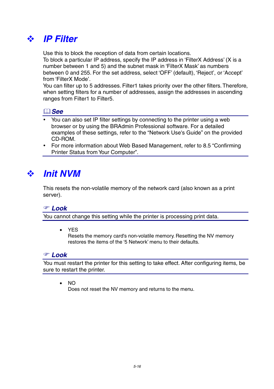 Ip filter, Init nvm | Brother 4000CN User Manual | Page 107 / 183