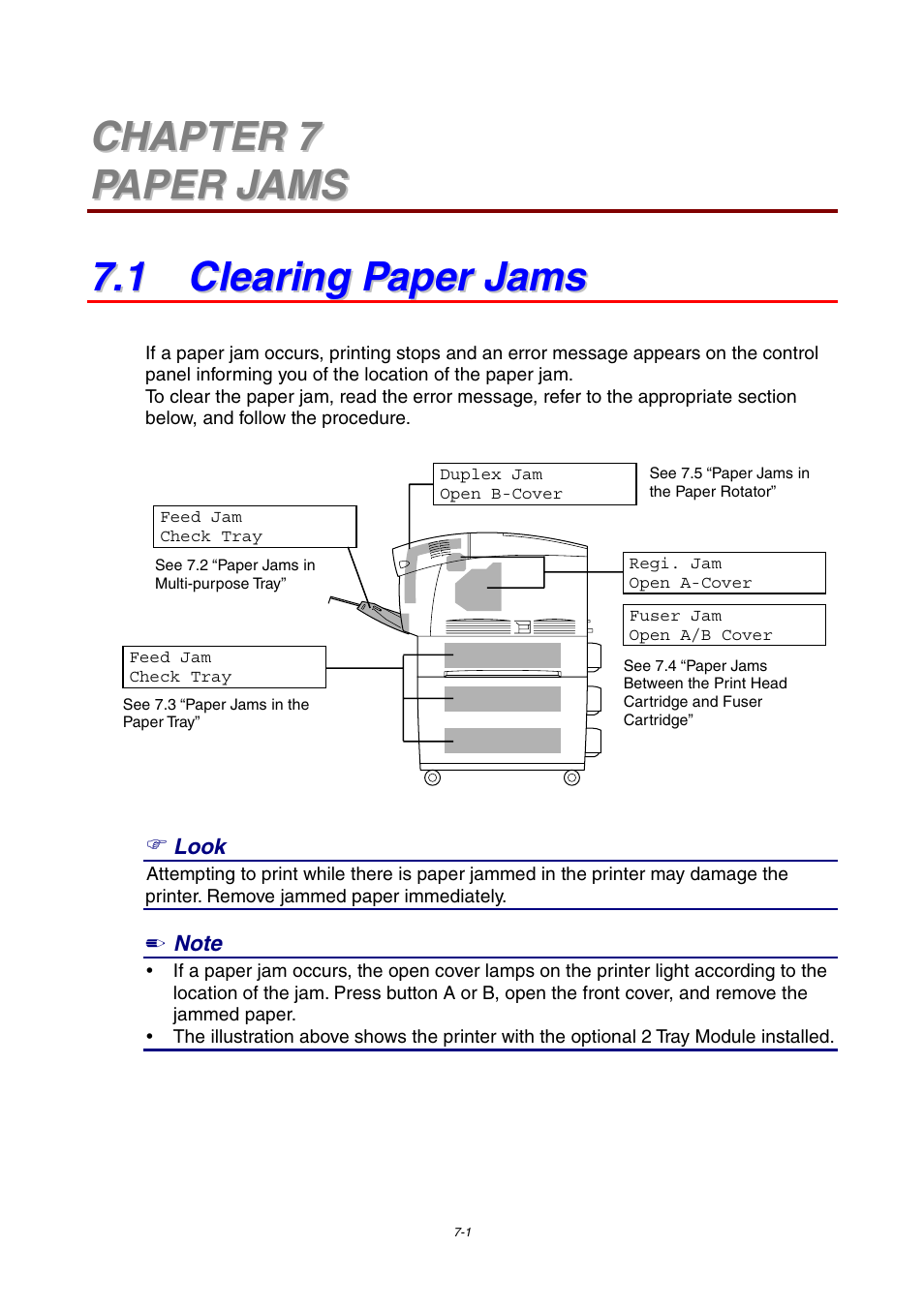 Chapter 7 paper jams, 1 clearing paper jams | Brother 4000CN User Manual | Page 135 / 183