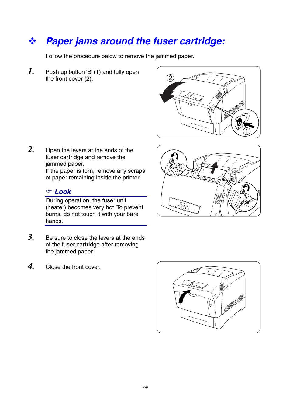 Paper jams around the fuser cartridge | Brother 4000CN User Manual | Page 142 / 183