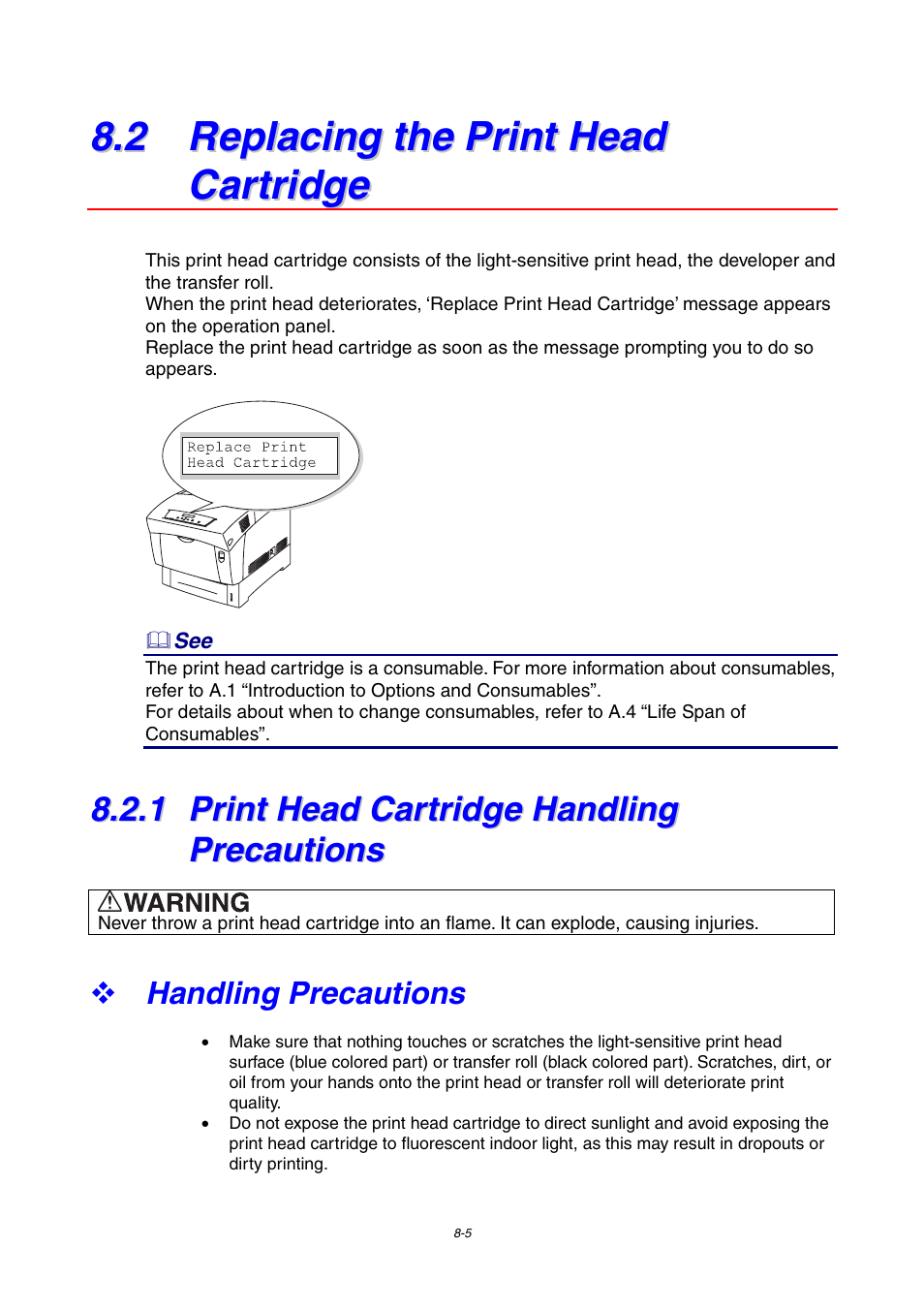 2 replacing the print head cartridge, 1 print head cartridge handling precautions, Handling precautions | Print head cartridge handling precautions | Brother 4000CN User Manual | Page 151 / 183
