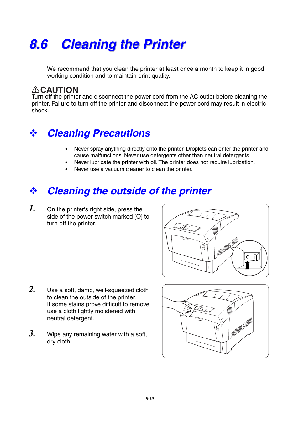 6 cleaning the printer, Cleaning precautions, Cleaning the outside of the printer | Brother 4000CN User Manual | Page 165 / 183