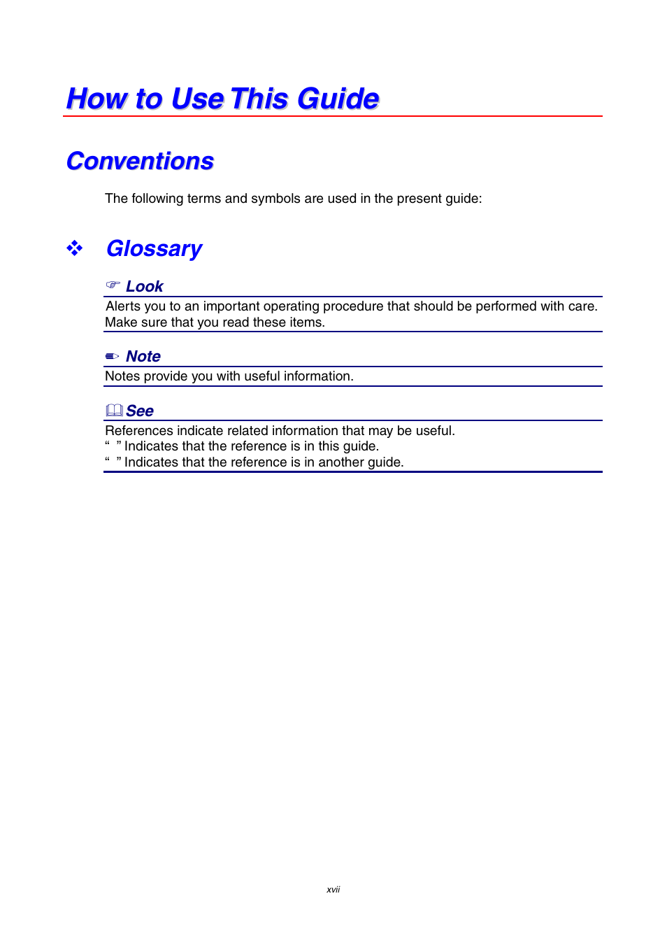 How to use this guide, Conventions, Glossary | Xvii | Brother 4000CN User Manual | Page 17 / 183