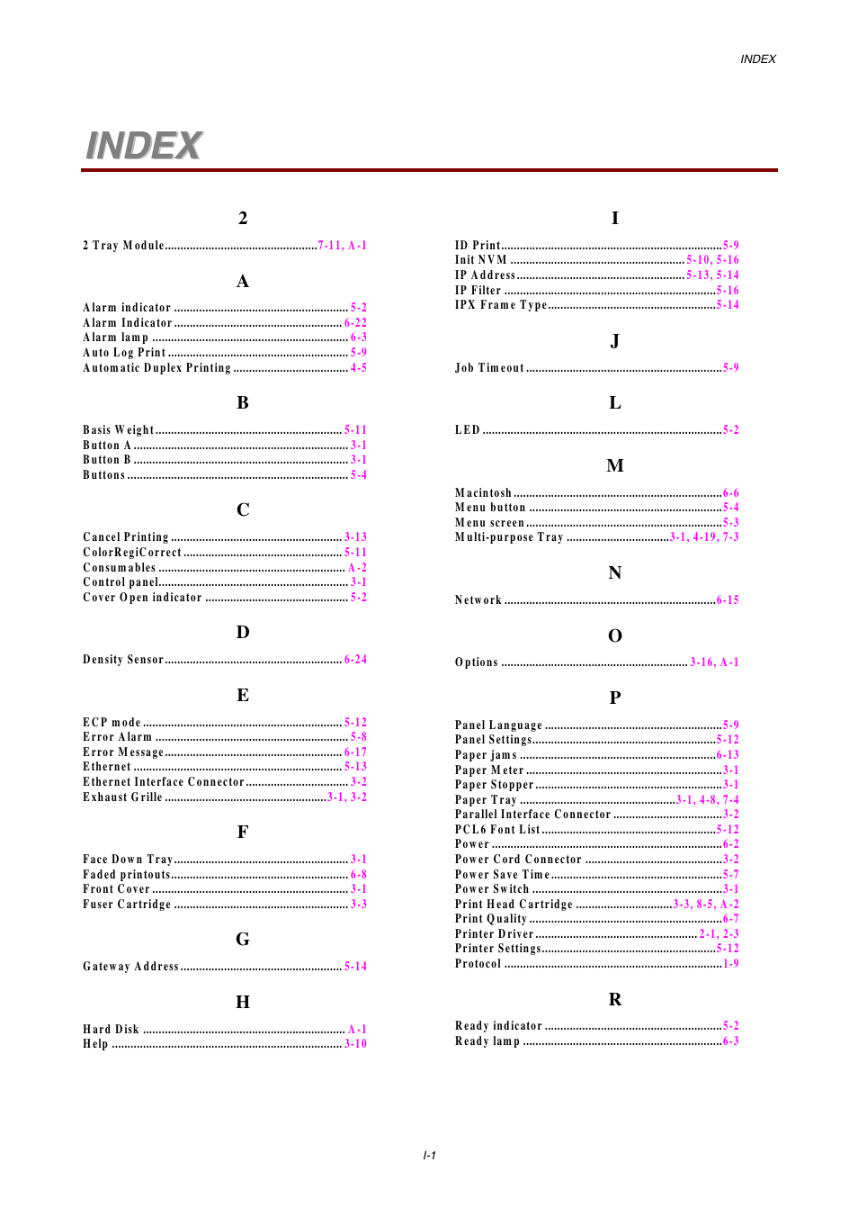 Index | Brother 4000CN User Manual | Page 182 / 183