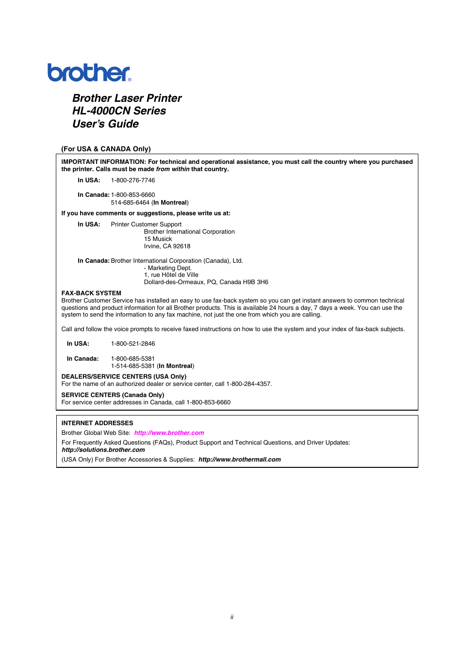 Brother 4000CN User Manual | Page 2 / 183