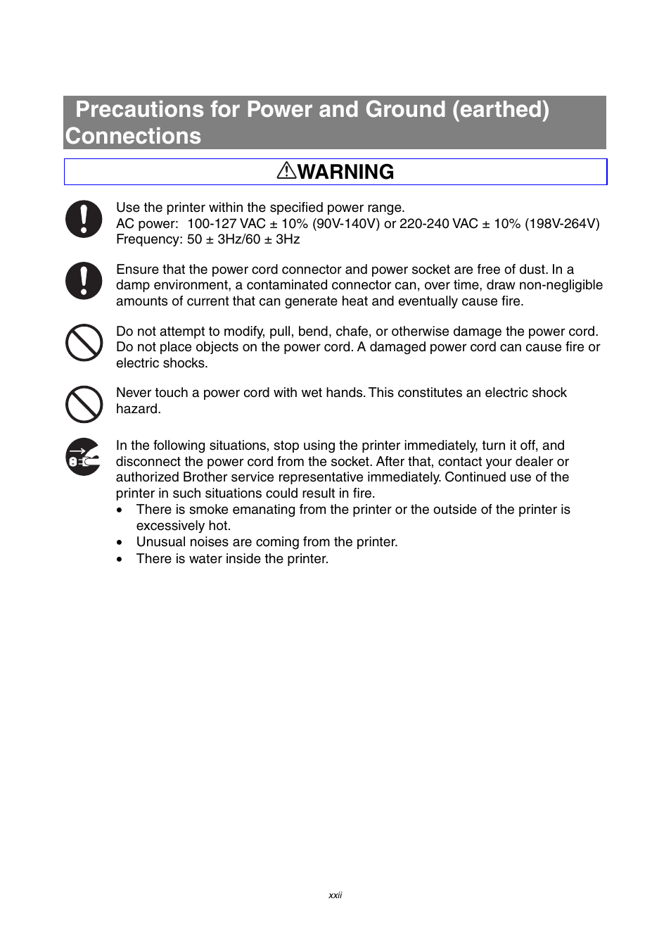 Warning | Brother 4000CN User Manual | Page 22 / 183