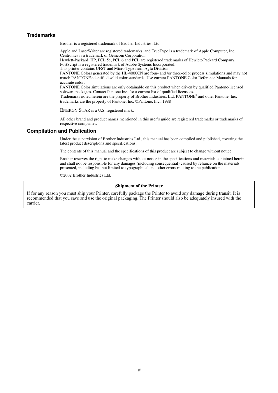 Brother 4000CN User Manual | Page 3 / 183
