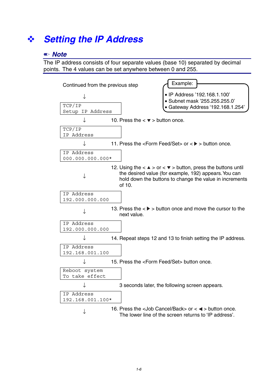 Setting the ip address | Brother 4000CN User Manual | Page 33 / 183