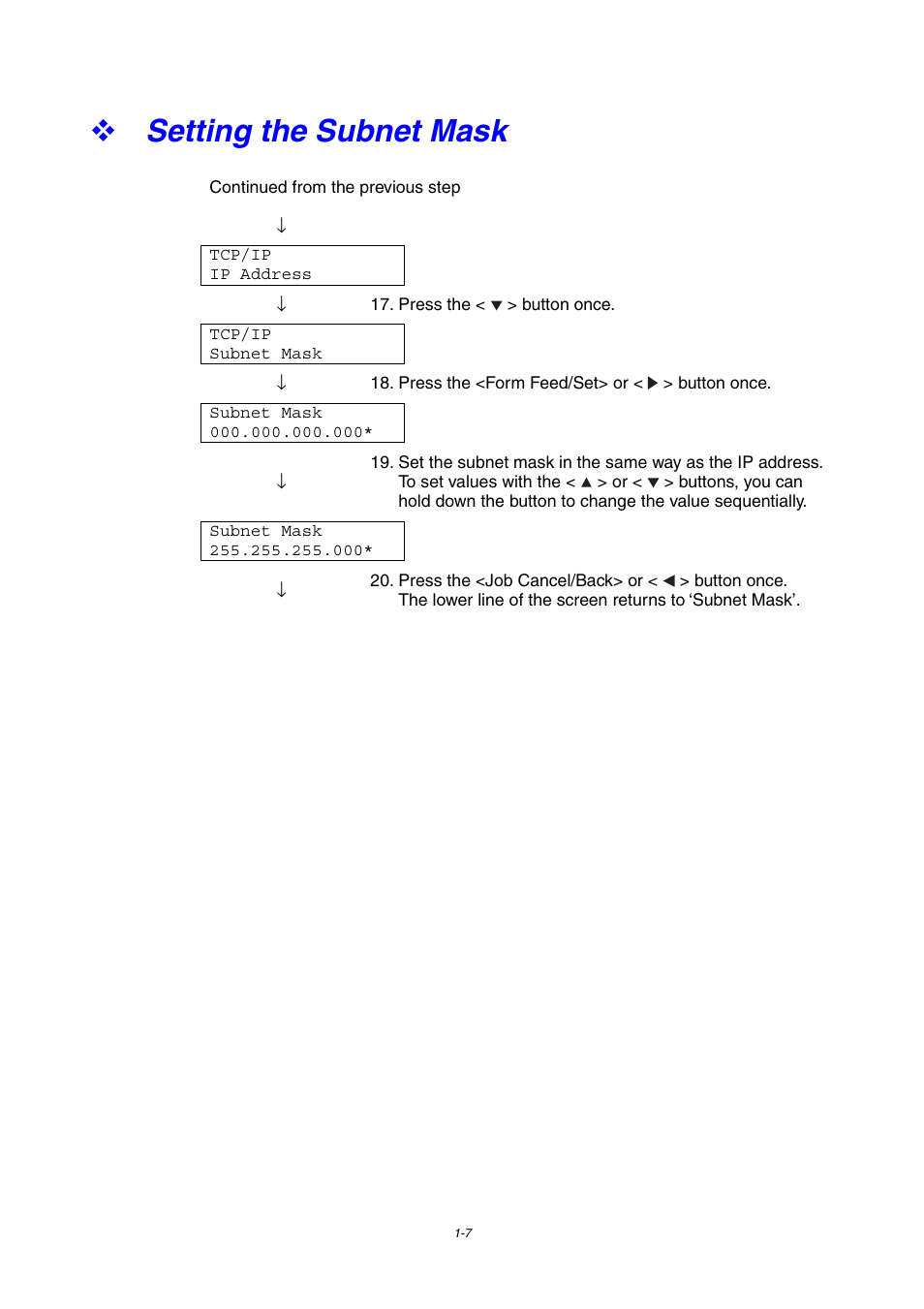 Setting the subnet mask | Brother 4000CN User Manual | Page 34 / 183