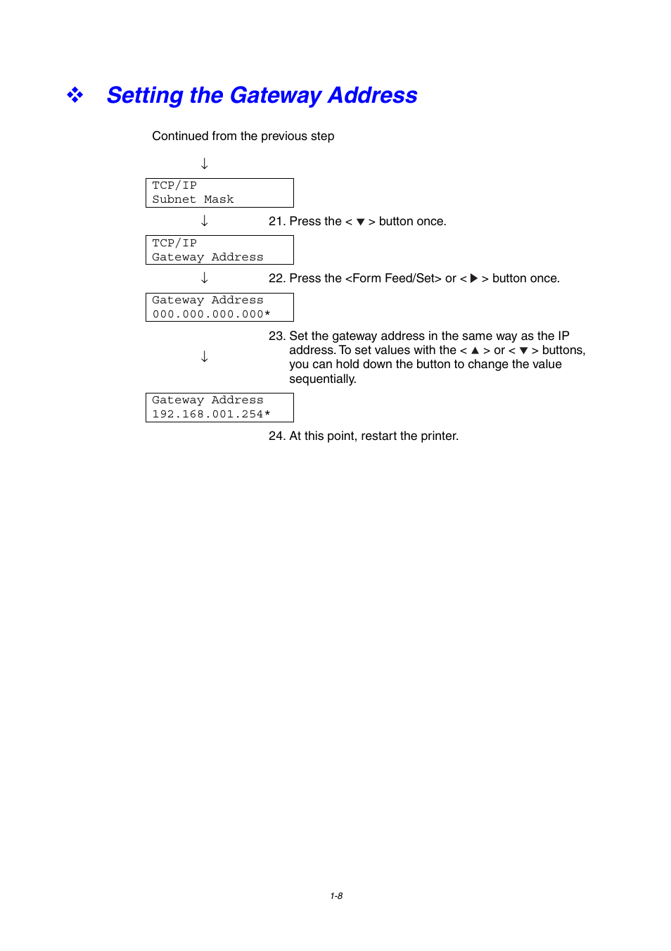 Setting the gateway address | Brother 4000CN User Manual | Page 35 / 183