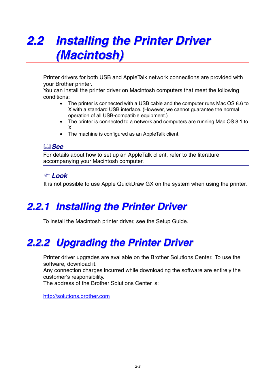 2 installing the printer driver (macintosh), 1 installing the printer driver, 2 upgrading the printer driver | Installing the printer driver, Upgrading the printer driver | Brother 4000CN User Manual | Page 42 / 183