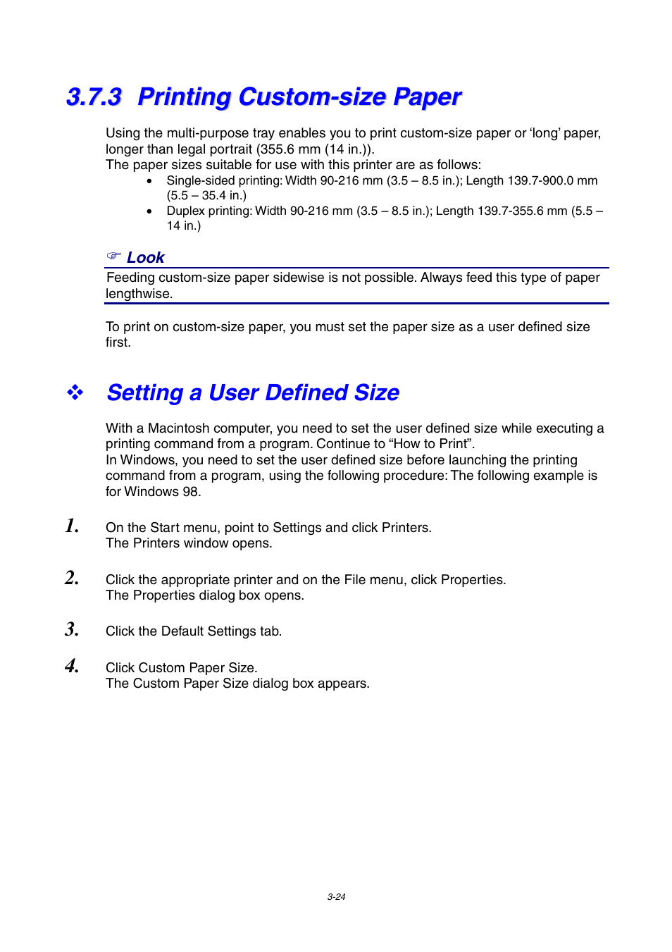 3 printing custom-size paper, Setting a user defined size, Printing custom-size paper | Brother 4000CN User Manual | Page 66 / 183