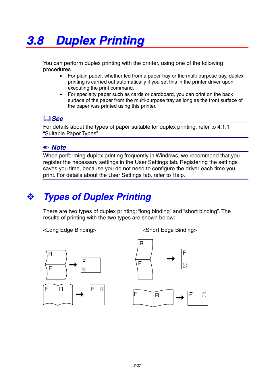 8 duplex printing, Types of duplex printing | Brother 4000CN User Manual | Page 69 / 183