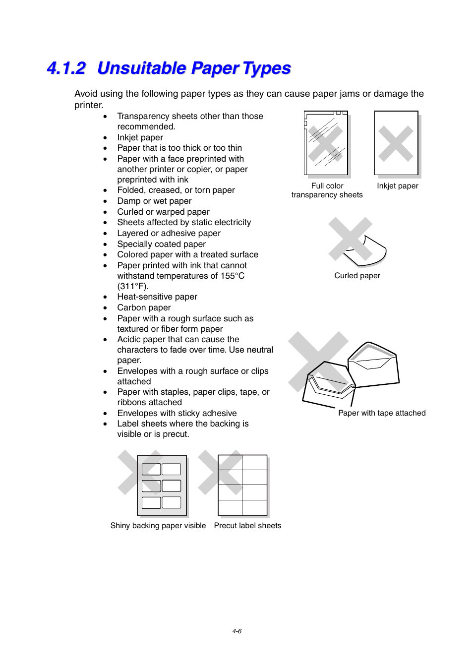 2 unsuitable paper types, Unsuitable paper types | Brother 4000CN User Manual | Page 77 / 183