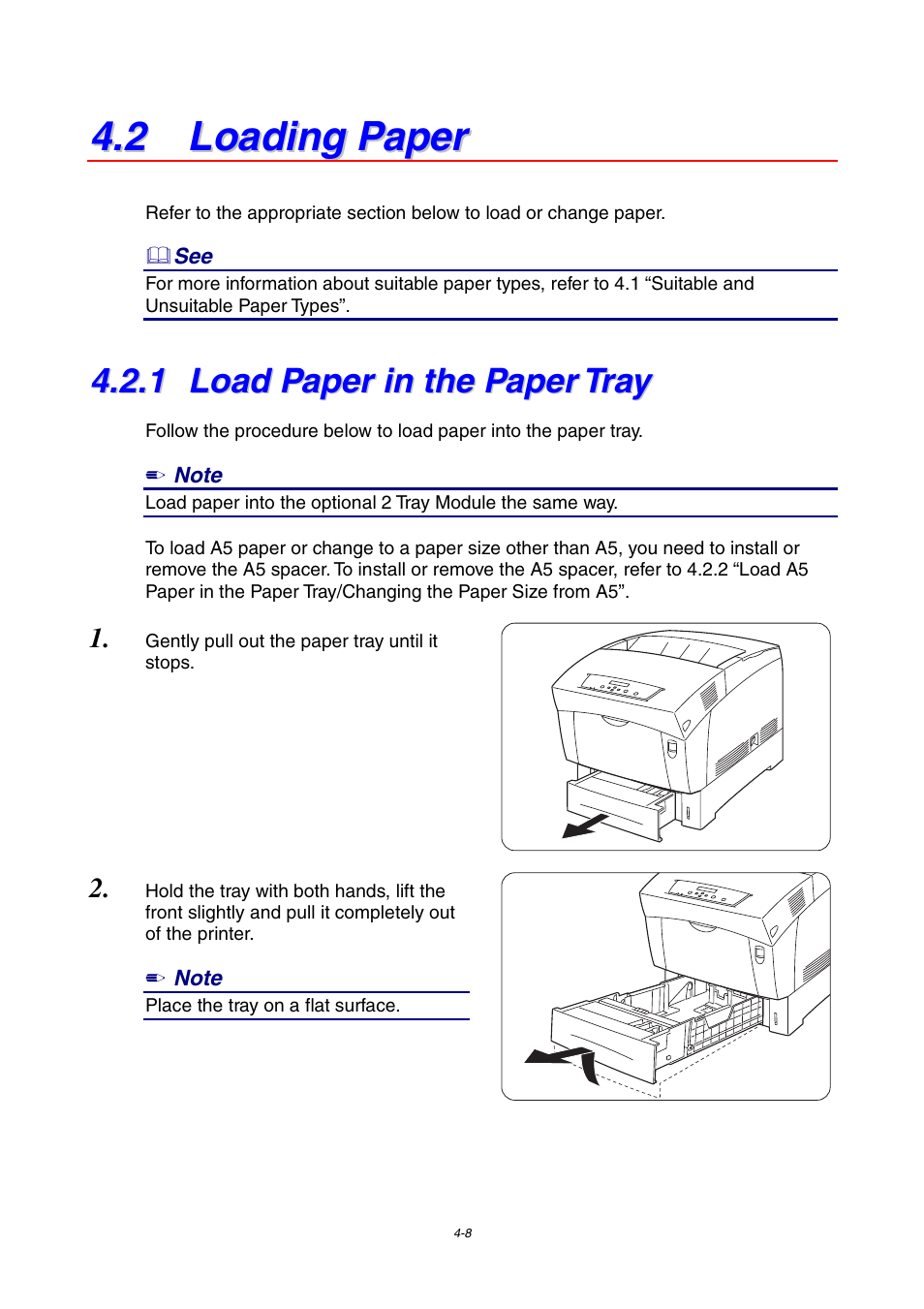 2 loading paper, 1 load paper in the paper tray, Load paper in the paper tray | Brother 4000CN User Manual | Page 79 / 183