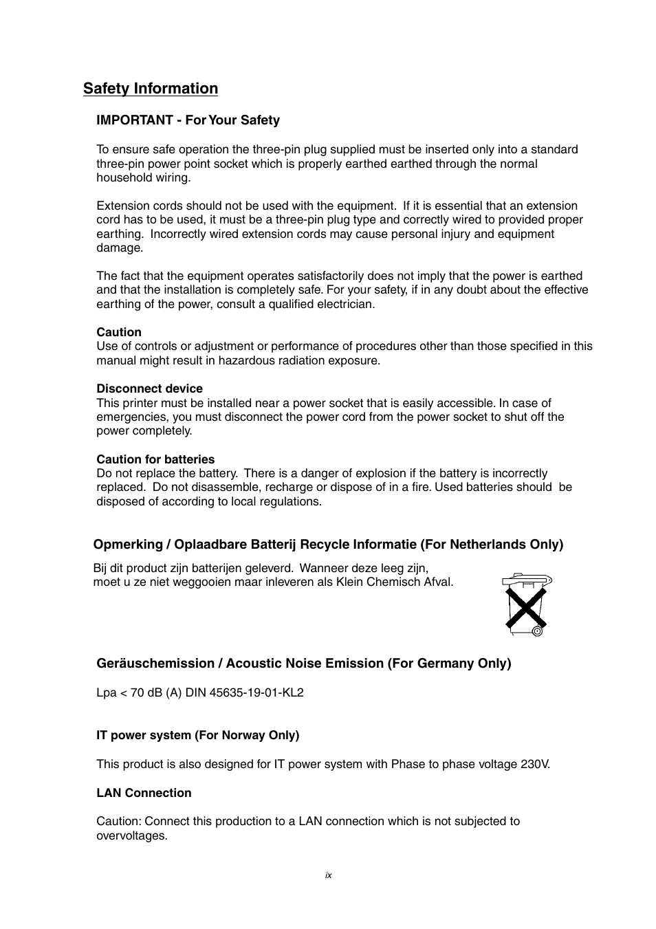 Safety information | Brother 4000CN User Manual | Page 9 / 183