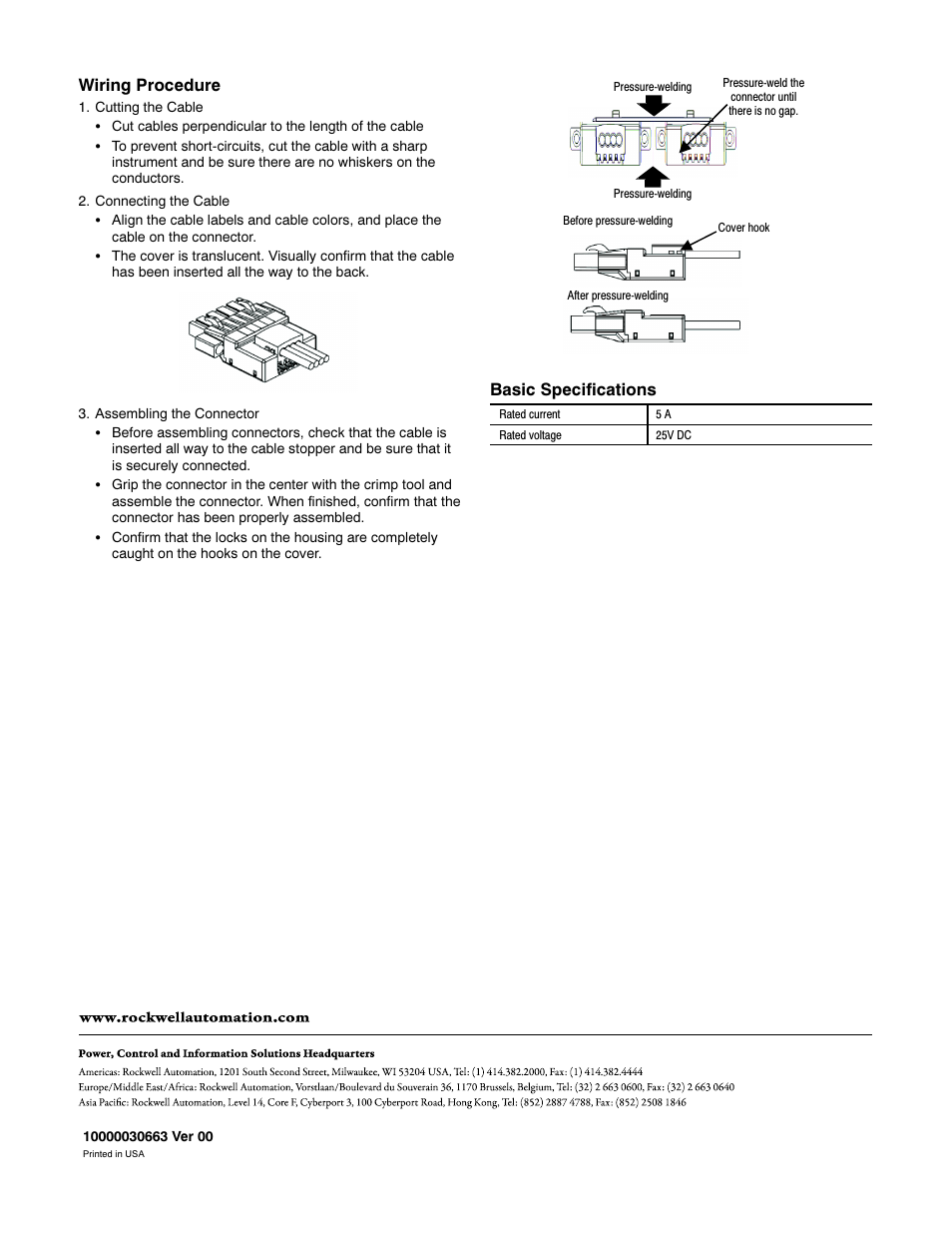 Wiring procedure, Basic specifications | Rockwell Automation 1485P KwikLink Lite, 5-Pin Insulated Displacement Connector User Manual | Page 2 / 2