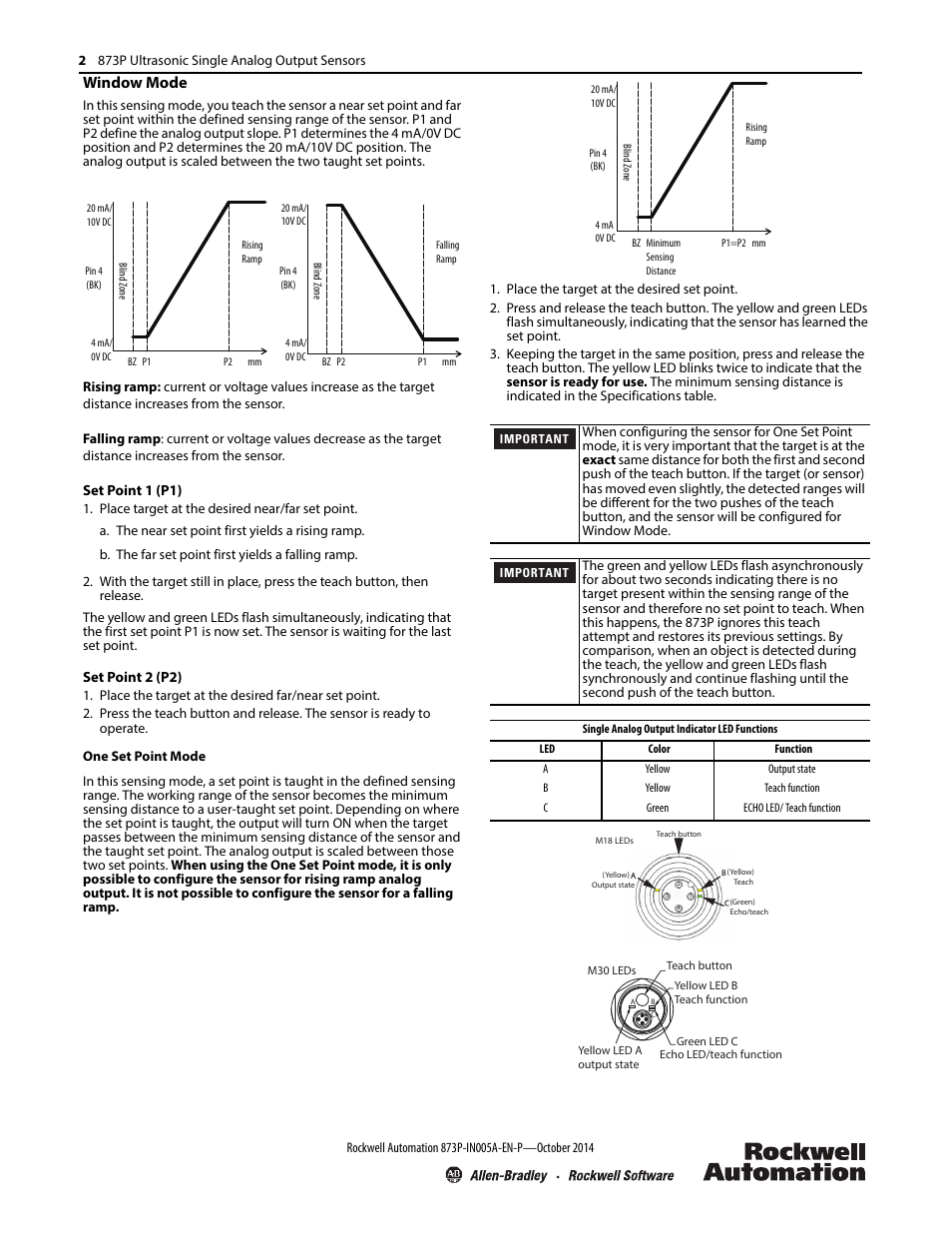 Window mode | Rockwell Automation 873P Ultrasonic Single Analog Output Sensors Installation Instructions User Manual | Page 2 / 4