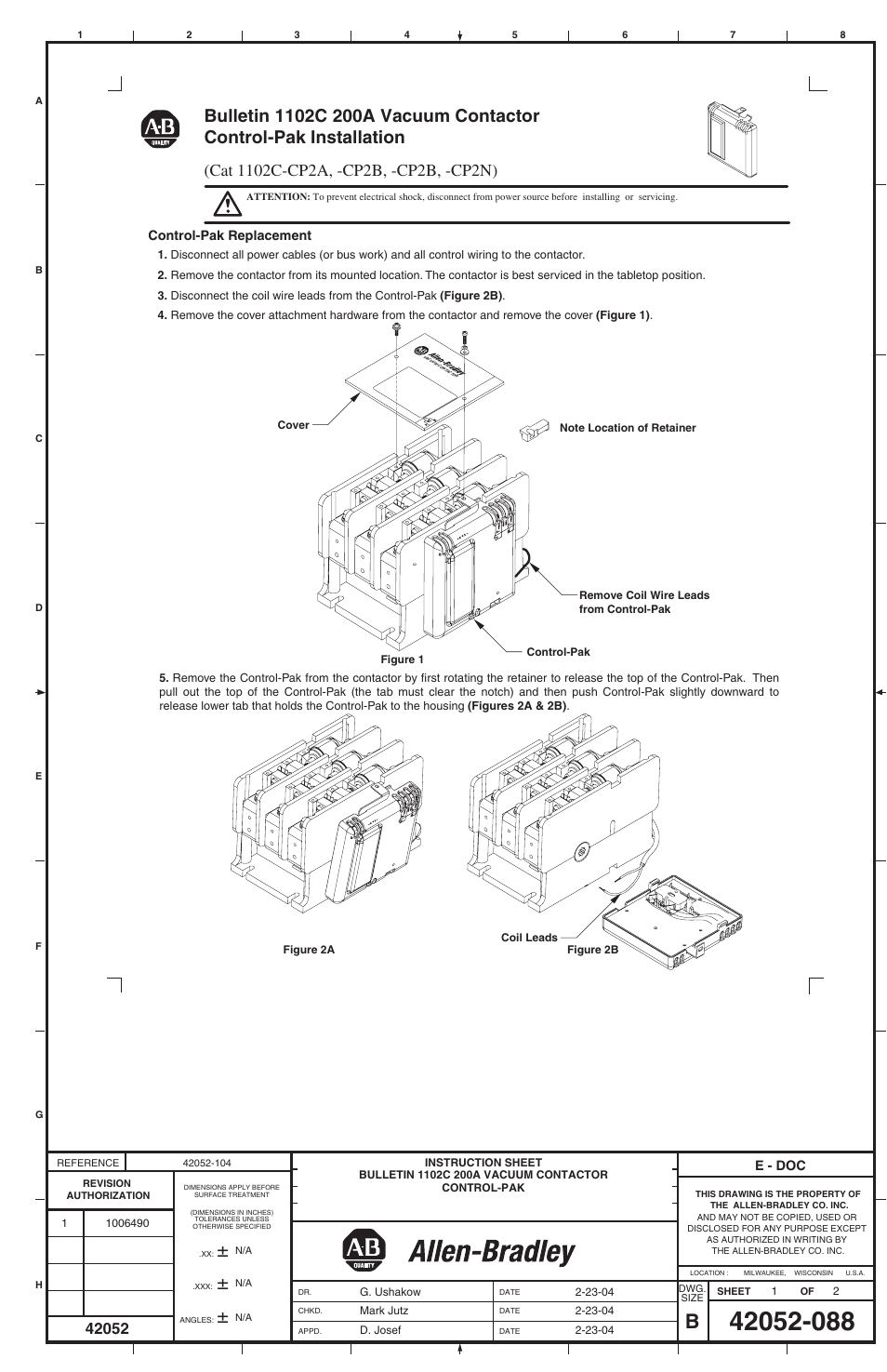 Rockwell Automation 1102C-CP2Ax 200A Vacuum Contactor Control-Pak User Manual | 2 pages