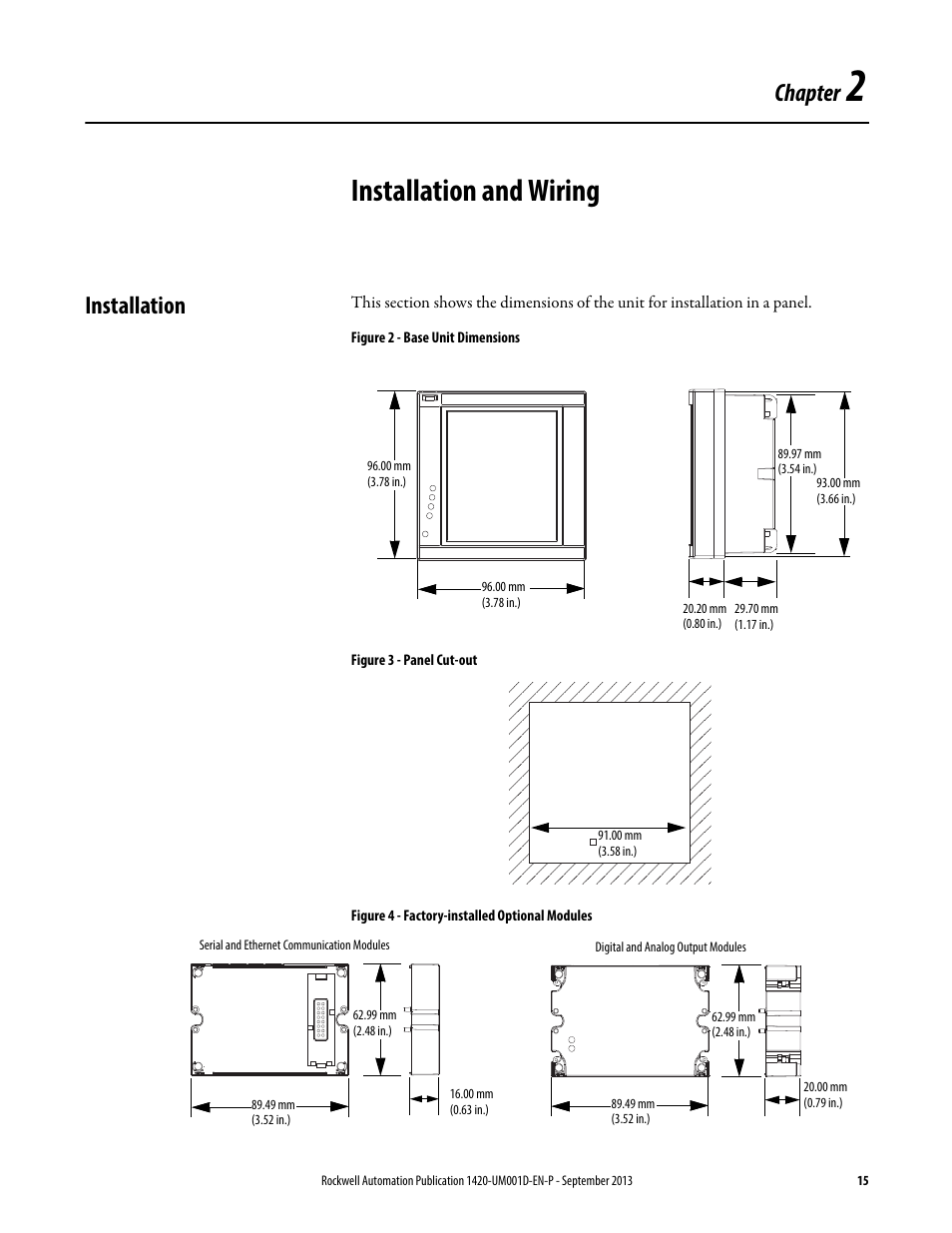 2 - installation and wiring, Installation, Chapter 2 | Installation and wiring, Chapter | Rockwell Automation 1420 PowerMonitor 500 User Manual | Page 15 / 86