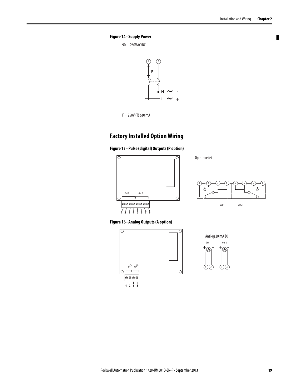 Factory installed option wiring, Figure 14 - supply power | Rockwell Automation 1420 PowerMonitor 500 User Manual | Page 19 / 86