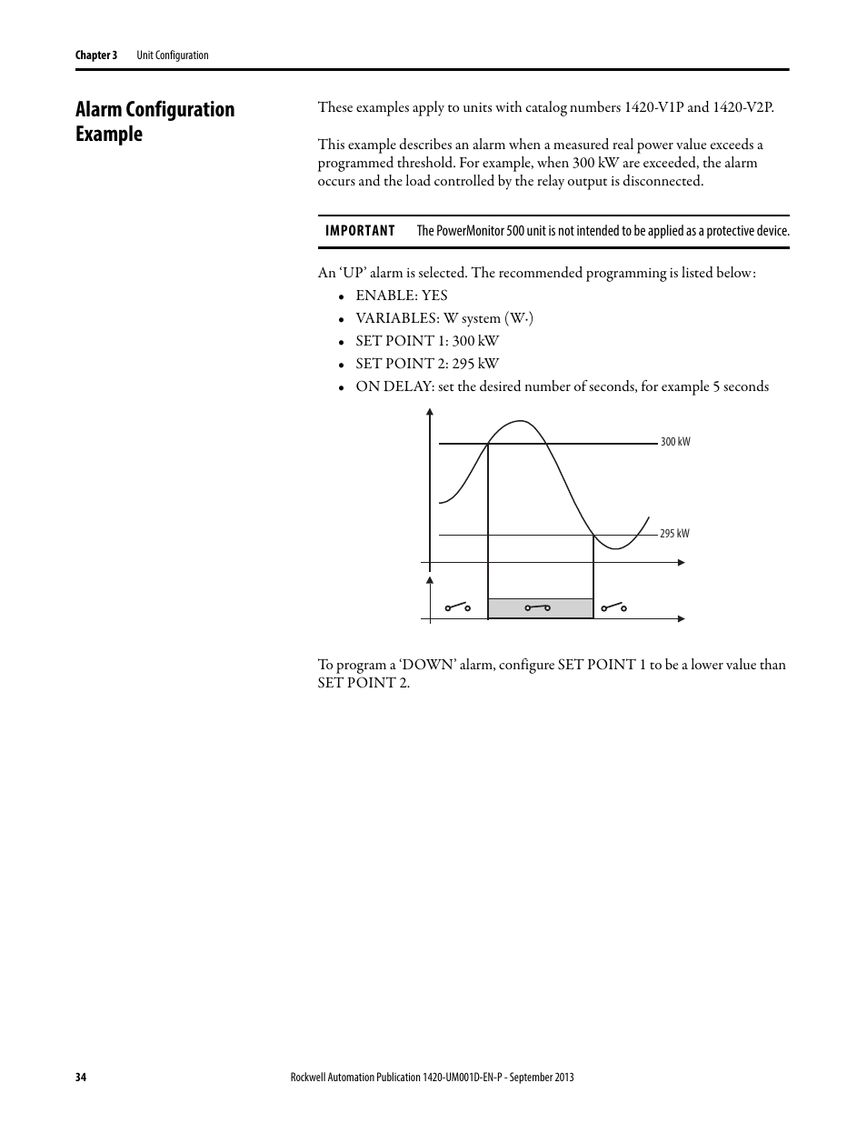 Alarm configuration example | Rockwell Automation 1420 PowerMonitor 500 User Manual | Page 34 / 86