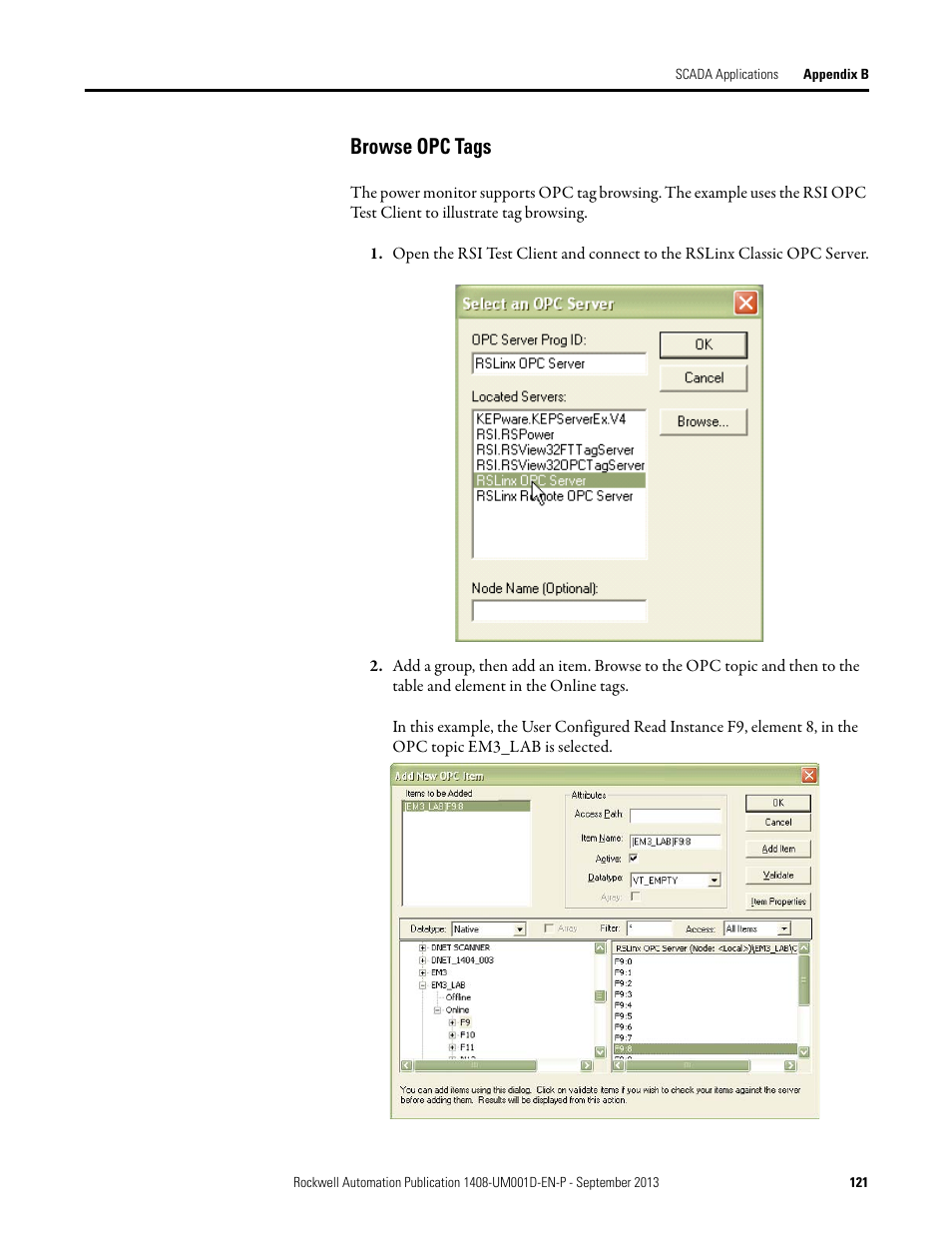 Browse opc tags | Rockwell Automation 1408-EMxx PowerMonitor 1000 Unit User Manual | Page 121 / 134